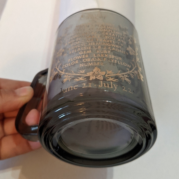 Smokey glass CANCER horoscope mug with gold accents crab and stats - Picture 7 of 9